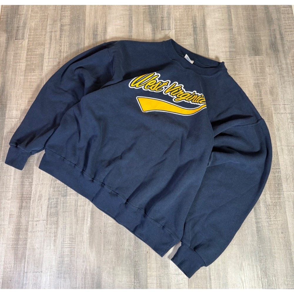 Vintage West Virginia Sweatshirt Mens 2XL Navy Blue Crewneck 2002 Made USA WVU